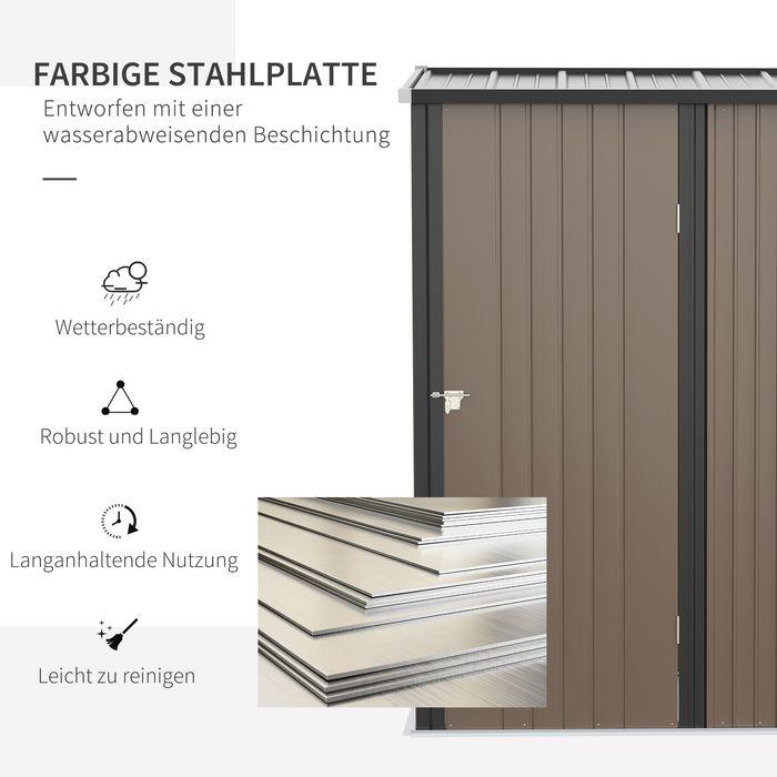 Produktbild Swisshandel24 Gartenhaus Gerätehaus Geräteschuppen Metall mit Pultdach 1,34 m² verzinkter Stahl Braun 161,5 x 94,5