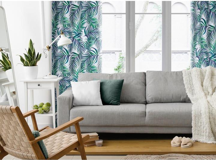 Immagine prodotto Eurofirany DESIGN 91 PALMS 2 tende con stampa di foglie di palma, bianco, blu navy, 140 x 250 cm, (140 x 250 cm)