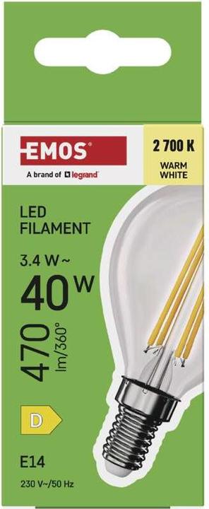 Produktbild Emos LED Lampe Filament Mini Globe / E14 / 3,4 W (40 W) / 470 lm / Warmweiss (E14, 3.40 W, 470 lm, 1 x, D)