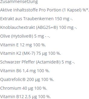 Nutritional values and ingredients Purasana PuraCARDIO 5 in 1 Vitamin Complex Vegetarian (Capsules, 16.90 g)