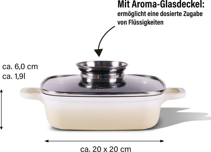 Produktbild Stoneline Creme Servierpfanne 20 x 20 cm mit Aroma Glasdeckel, Eckpfanne (Pfannenset + Topfset, Keramik)