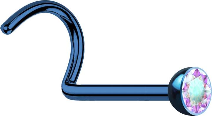 Image du produit Star Piercing Clous de nez courbés bleu foncé avec cristal multicolore (Acier chirurgical 316L, sans laiton)