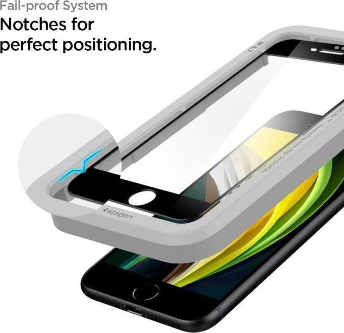 Actual product image Spigen tempered glass ALM GLASS FC for iPhone 7 / 8 / SE 2020 / SE 2022 black (1 Piece, LG K8 2017, Apple iPhone SE (2nd Gen))