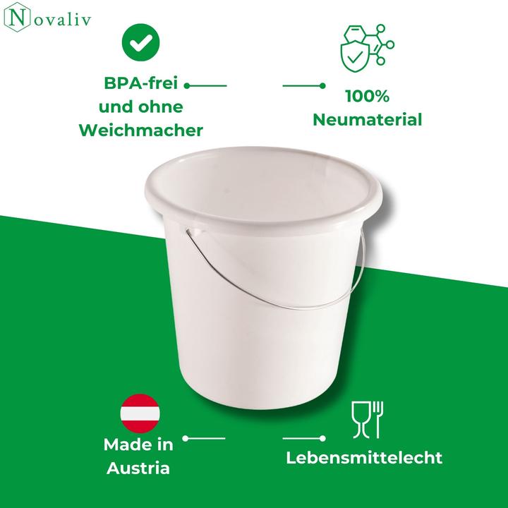 Produktbild Novaliv 5 Stück Eimer 10L Weiss mit Masseinteilung - Putzeimer 10 Liter? 28,5 cm Praktischer Allround (5 Stk.)