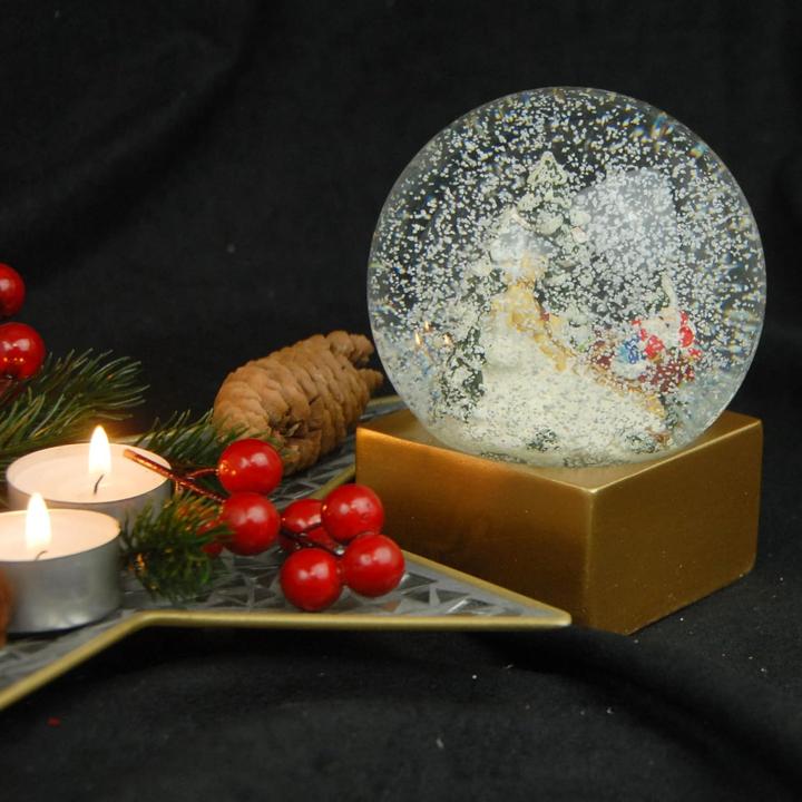 Actual product image Minimum Collection Snow globe "Christmas Santa in a reindeer sleigh in the winter forest"