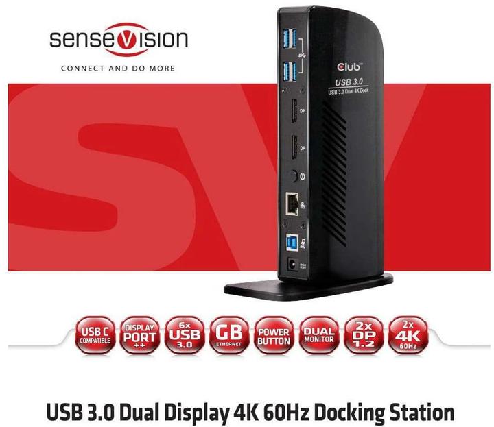 Produktbild Club 3D Dual Display Docking Station 4K60Hz (USB-B, 2 Ports)