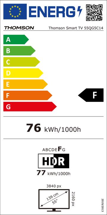 Energy Label Thomson TV SET LCD 55" QLED 4K/55QG5C14 (55", QLED, 4K)
