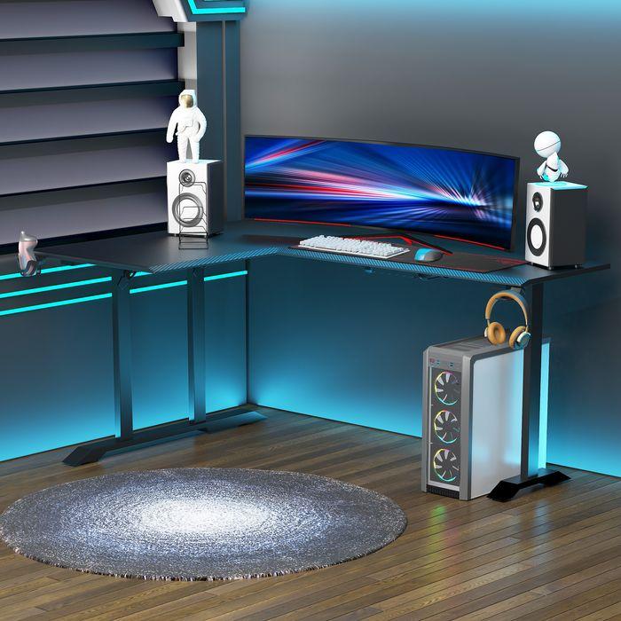 Produktbild Swisshandel24 Gaming Tisch Schreibtisch L-förmige mit Kopfhörerhaken Getränkehalterung MDF Metall Schwarz+Rot 168x