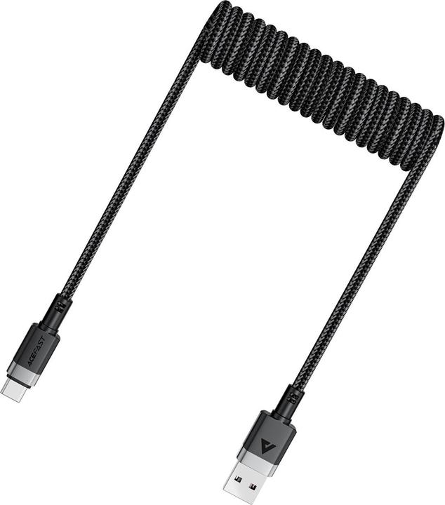 Actual product image Acefast C14-04 USB-A - USB-C Cable Spring 480Mb/s 3A 1.2m - Black (1.20 m, USB 3.0)