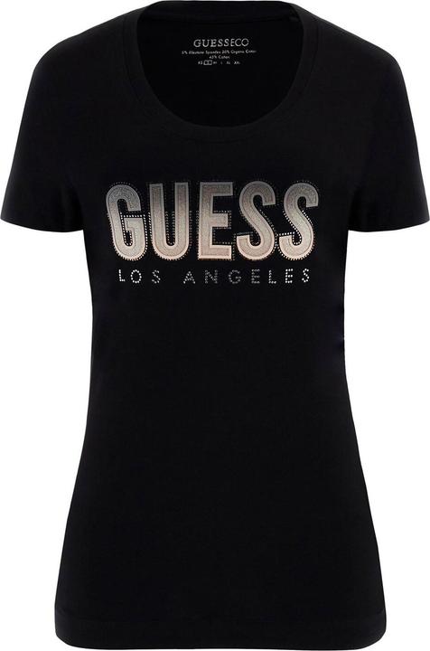 Guess Damen T-Shirt mit Rundhalsausschnitt und schimmerndem Logo