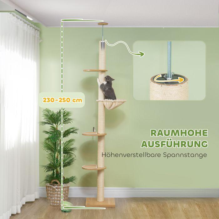 Produktbild Swisshandel24 Kratzbaum, Katzenkratzbaum Deckenhoch, 230-250 cm, Höhenverstellbar, Kippschutz (250 cm, Eiche+Cremeweiss)