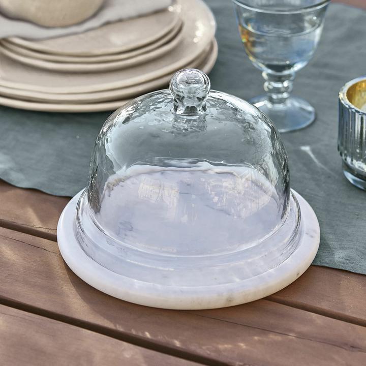 Produktbild Loberon Glasglocke mit Platte Barnsdale klar/weiss