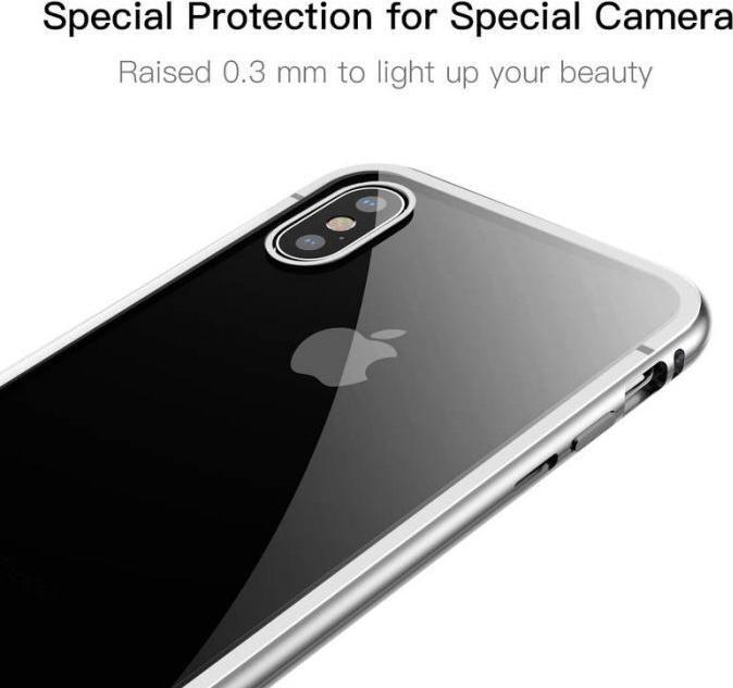 Produktbild Baseus iPhone X Magnetische Alu Schutzhülle Glas RückseiteSilber (Apple iPhone X)