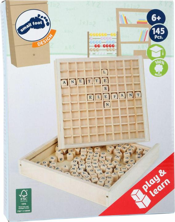 Actual product image small foot Place words (German, English, Swiss German, French, Italian)