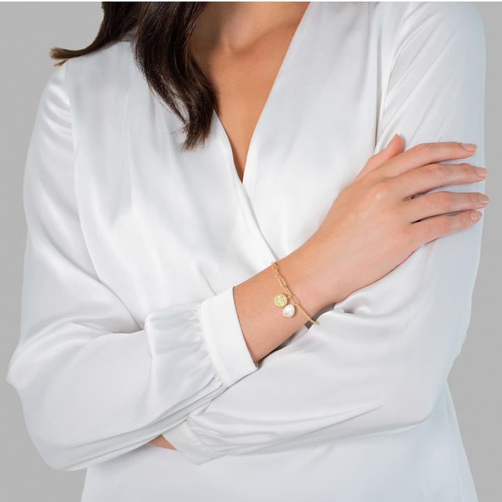 Image du produit Valero Pearls Femmes Acier inoxydable Preciosa Perle de culture d'eau douce or jaune 17,0 cm Longueur de base + (17 cm, Acier inoxydable)