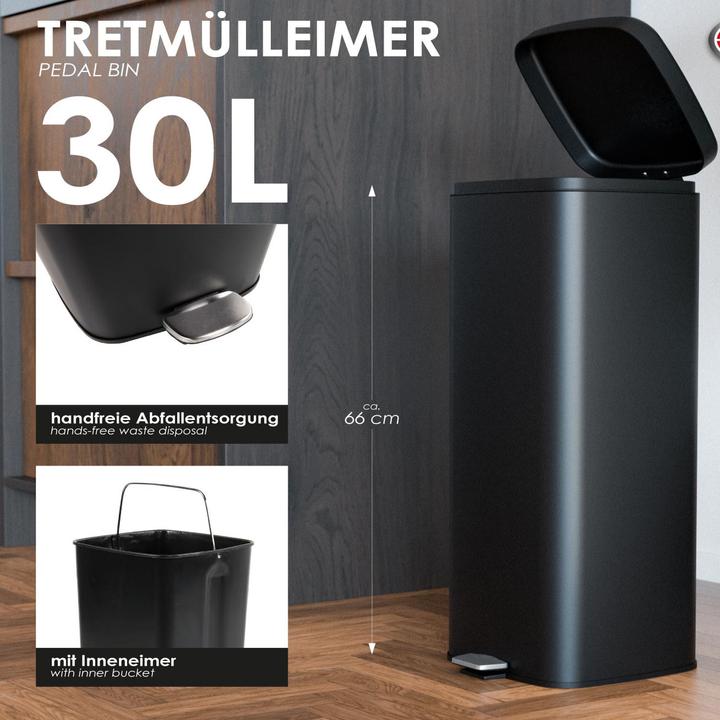 Produktbild Mojawo Metall Mülleimer Treteimer Abfalleimer Tretmülleimer 30L Schwarz (30 l)