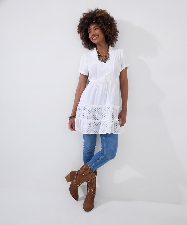 Actual product image Joe Browns Embroidered Bib Broderie Hem Cotton Tunic Dress (10XL)