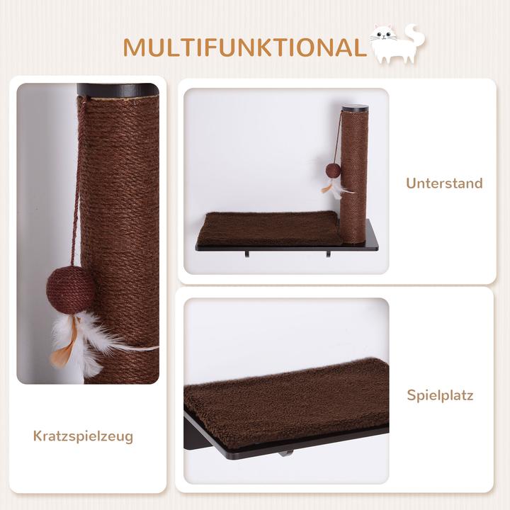 Produktbild PawHut Kratzbaum für Wandmontage (50 cm, Braun)