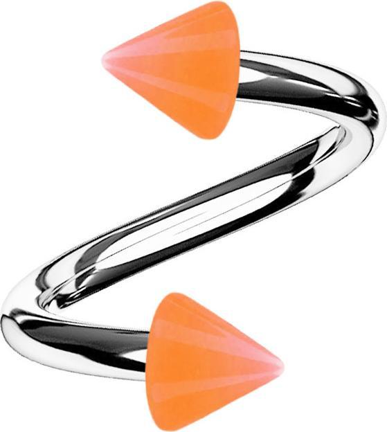 Star Piercing Micro Spirale silber mit zwei Cones orange (Acryl, ohne Messing, Chirurgenstahl 316L)