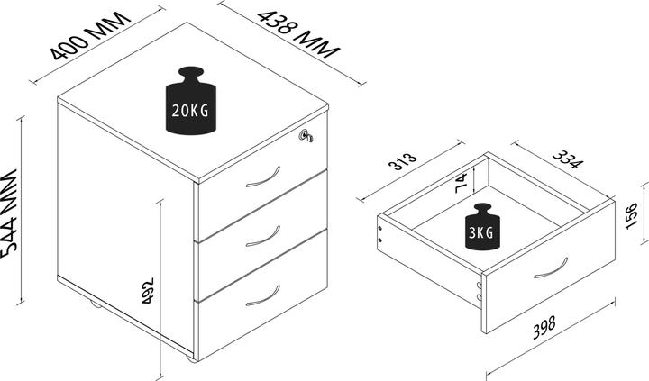 Produktbild VCM Rollcontainer Büro Schubladen Baula L (40 x 44 x 55 cm)