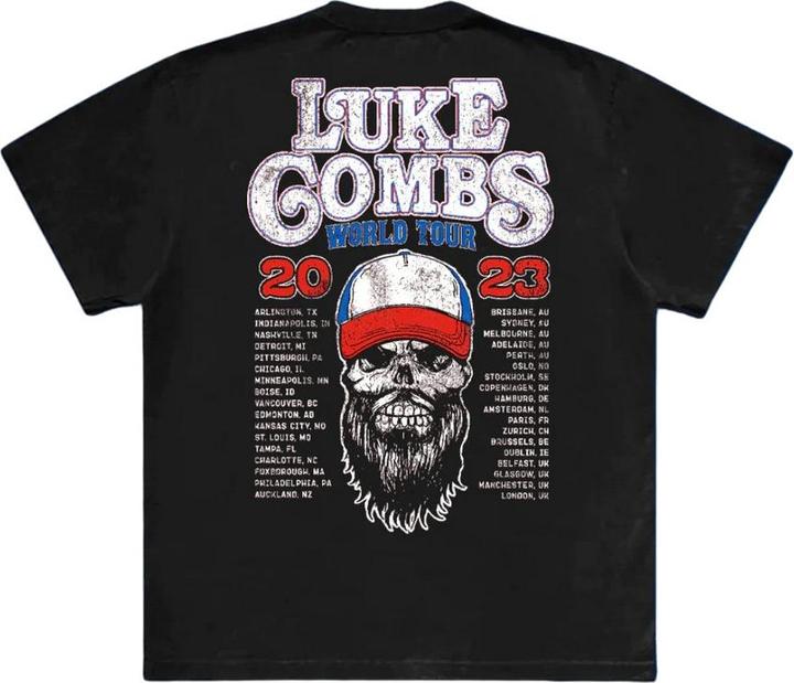Actual product image Luke Combs Unisex Adult Tour '23 Skull Back Print T-Shirt (M)