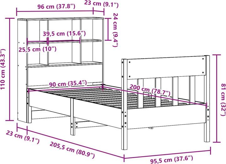 Produktbild VidaXL Massivholzbett Holzbett Bett Einzelbett Bettgestell Weiss 90x200cm Kiefer (90 x 200 cm)