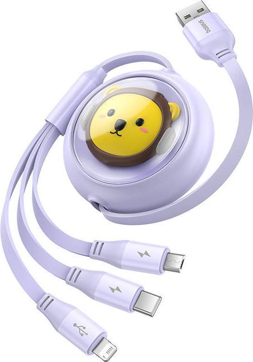 Actual product image Baseus Charging Cable 3w1 USB to USB-C, USB-M, Lightning 3.5A, 1.1m (purple) (1.10 m, USB 3.2 Gen 2x2, 100 W)
