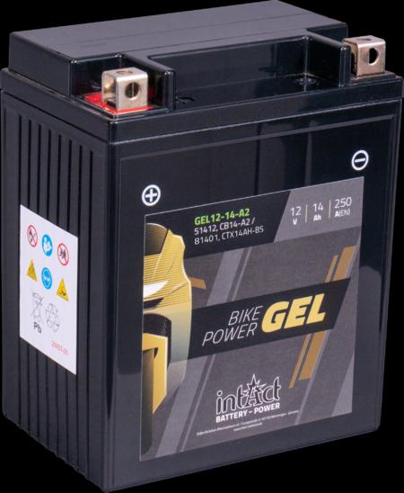 Produktbild Intact GEL12-14-A2 Bike-Power GEL 14Ah Motorradbatterie (DIN 51412 / 81401) YB14-A2 / YTX14AH-BS (12 V, 14 Ah, 250 A)