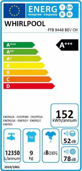 Energy Label Whirlpool FFB 9448 BEV CH (9 kg, Left)