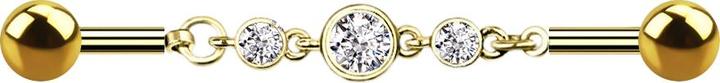 Produktbild Star Piercing Barbell 14k vergoldet Kette mit drei Kristallen (Chirurgenstahl 316L, Messing)