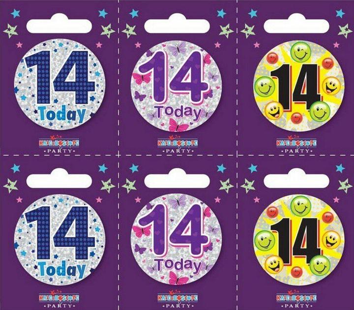 Actual product image Apac Assorted Designs 14th Birthday Badge (Pack of 6)