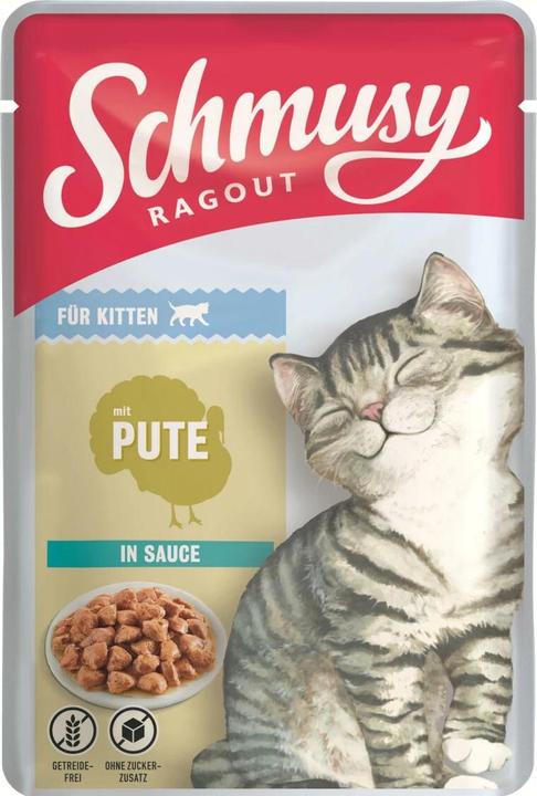 Produktbild Schmusy Nassfutter Ragout Kitten Pute Sauce, 22 x 100 g (Welpe + Kitten, 22 Stk., 2470 g)