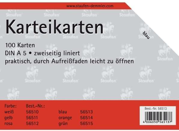 Actual product image Staufen Index card A5 lined 7mm blue (A5, 180 g/m², 100 x)