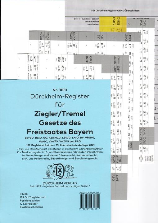 Produktbild DürckheimRegister® ZIEGLER TREMEL Gesetze Freistaat Bayern 2023 (Deutsch, Constantin Dürckheim, Constantin von Dürckheim, Martin Hackler, 2021)