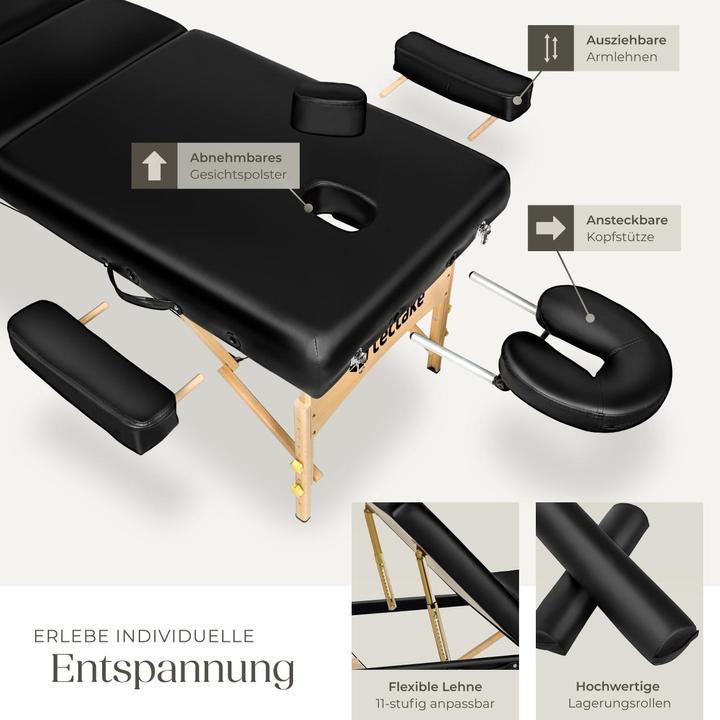 Actual product image tectake 3-zone massage table set Somwang with 7.5cm padding, castors and wooden frame