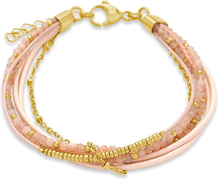 Leyda Armband Leder Edelstein mit Edelstahl (19.50 cm, Stein, Leder, Edelstahl Gelb Vergoldet 18K)