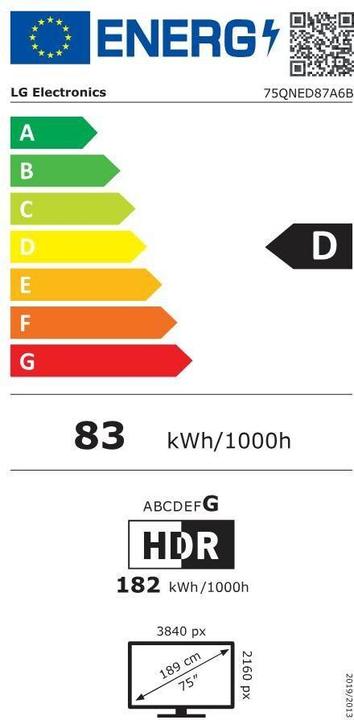 Energy Label LG TV 75QNED87A6B 75, 3840 x 2160 (Ultra HD 4K), QNED (75", QNED, 2025)
