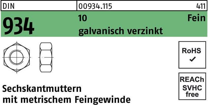 Produktbild Sechskantmutter DIN 934 M 20 x 2 10 galvanisch verzinkt (M20)