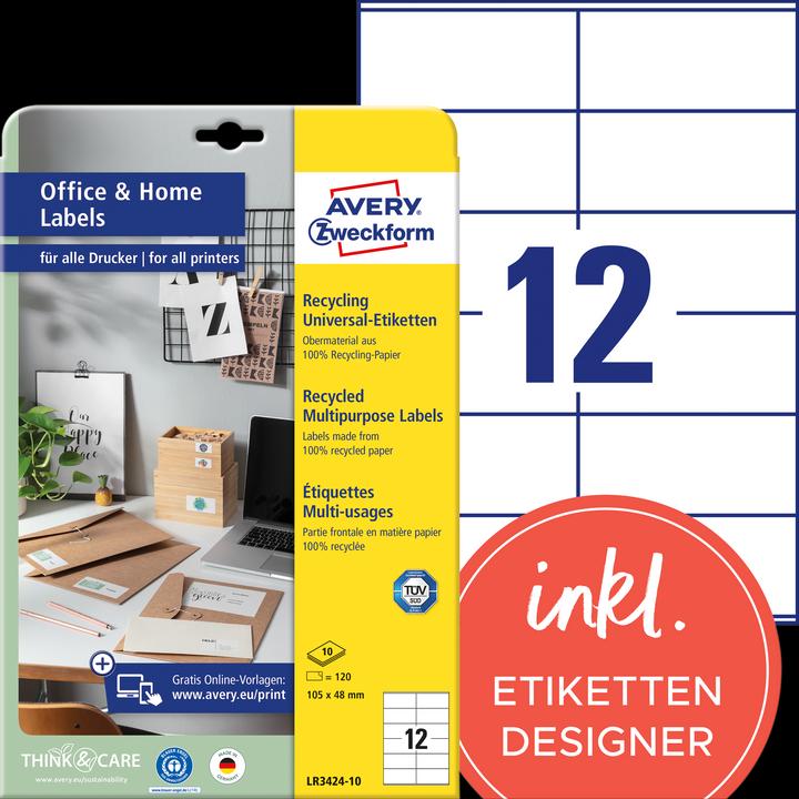 Produktbild Avery Universal-Etiketten 105 x 48 mm, 10 Blatt