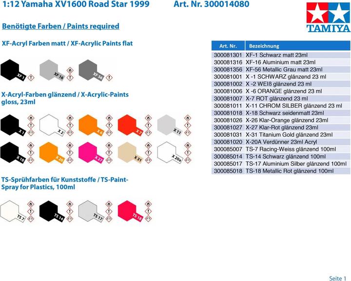 Actual product image Tamiya 1:12 Yamaha XV1600 Road Star 1999