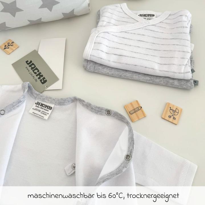 Immagine prodotto Jacky Baby Body avvolgente a manica lunga 3 pezzi - grigio melange, body per bambini a righe e body avvolgenti (62, 68)
