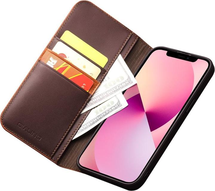 Image du produit QiAlino Fourre Flip cuir véritable foncé mat (Apple iPhone 15)