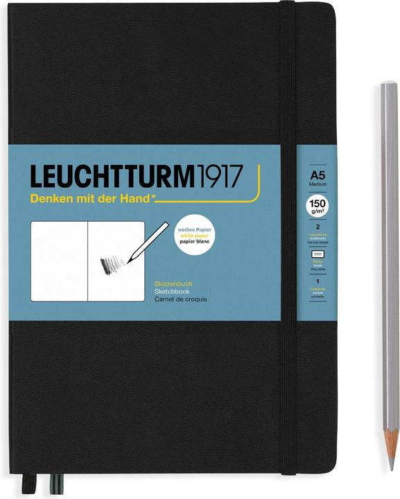 Leuchtturm1917 Malbuch Medium A5, Schwarz (A5, Blanko, Harter Einband)