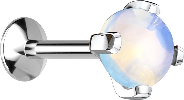 Image du produit Star Piercing Micro UFO Labret Filetage interne argenté Pierre Opalite (sans laiton, Minéral, Acier chirurgical 316L)