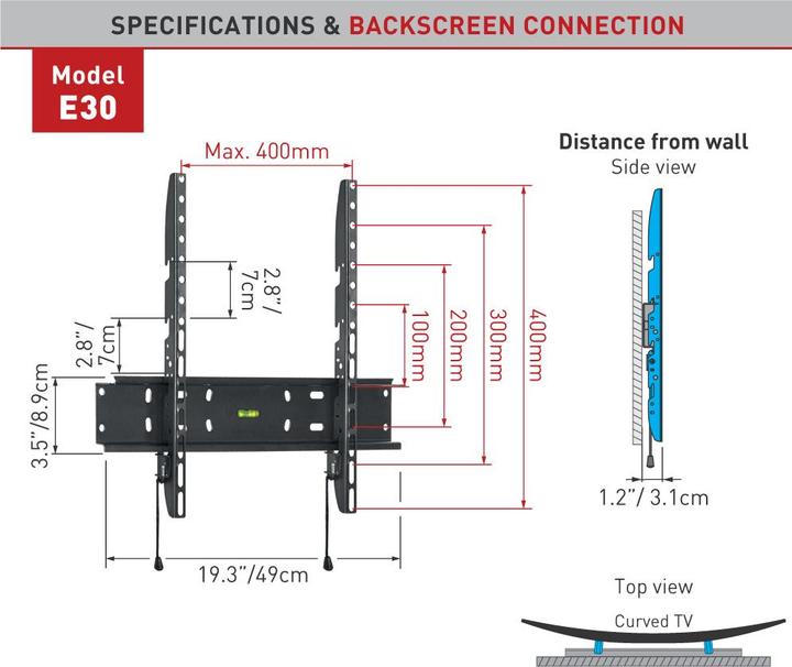 Produktbild Barkan TV-Wandhalterung bis 65", Metall, schwarz (Wand, 65")