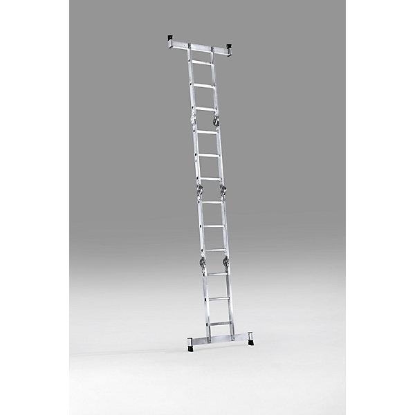 Produktbild Munk Vielzweckleiter 4-teilig mit nivello-Traverse und Holzbelag 2x3 + 2x4 Sprossen (Mehrzweckleiter, 420 cm)