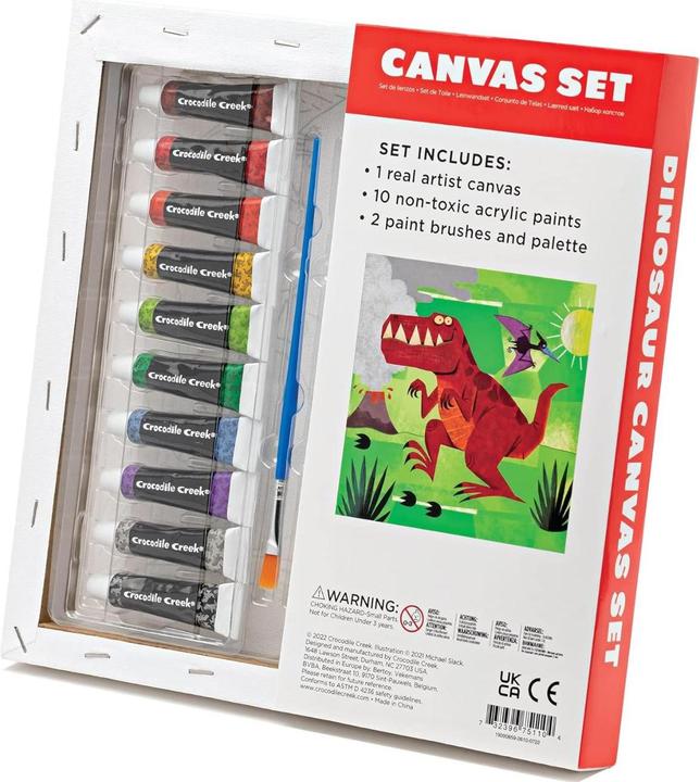 Image du produit Crocodile Creek Dinosaur Canvas Painting Set, Includes 10 Non-Toxic Acrylic Paints, 2 Paint Brushes