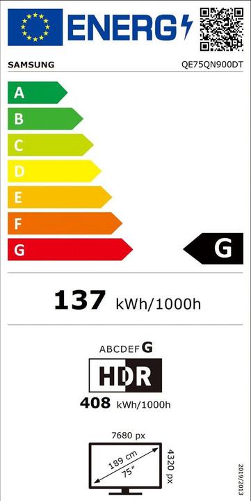 Energie-Label Samsung QE75QN900D (EU) (75", QN900D, NeoQLED, 8K, 2024)