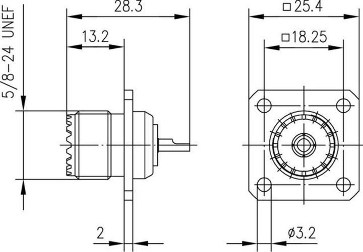 Produktbild Telegärtner UHF-Einbaubuchse mit Flansch Körper aus Messing, Z08, SO-239 (Antennenkabel)