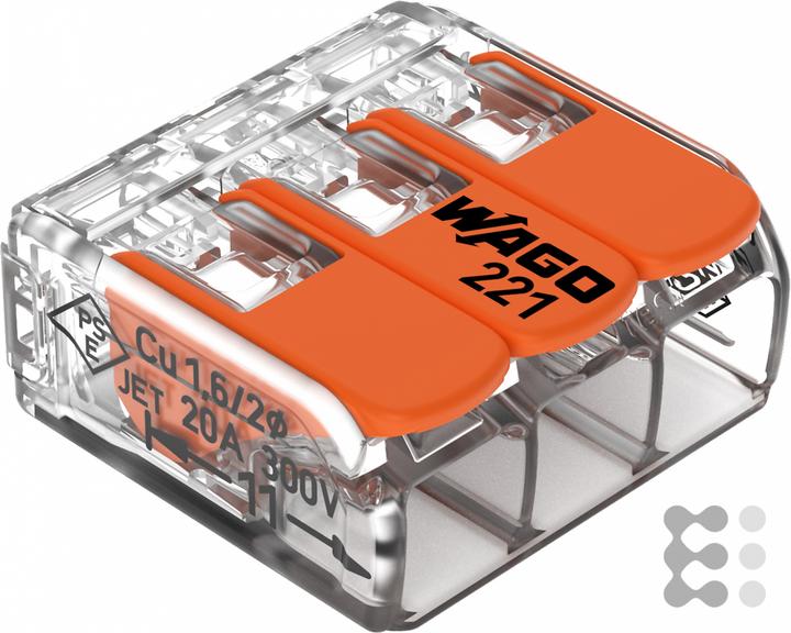 Wago Universal-Schnellkupplung Litze/Draht 3x 0 2-4mm2 221-413 (Packung a 50 Stück)